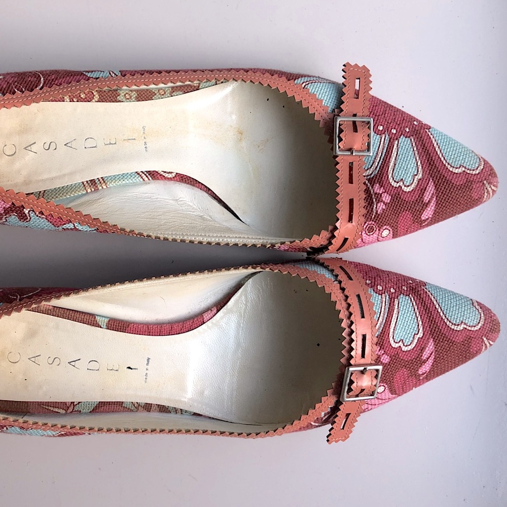 Casadei Floral Print Canvas & Leather Trim Flats 9